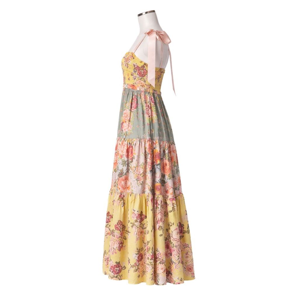Floral Boho Maxi Dress Tiered Tie Shoulder est. Med Free People "Bluebell"-Insp - Picture 4 of 9